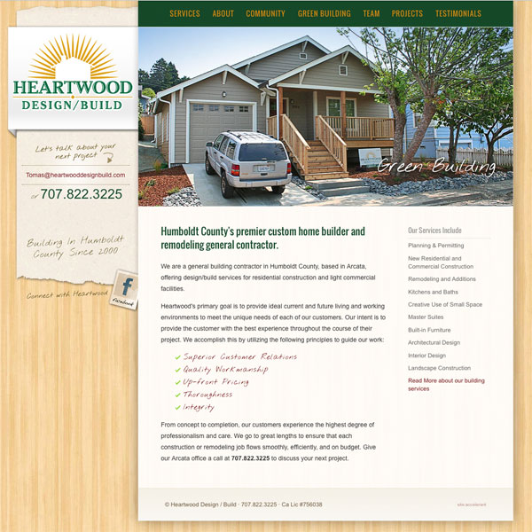 Heartwood Design Build web design